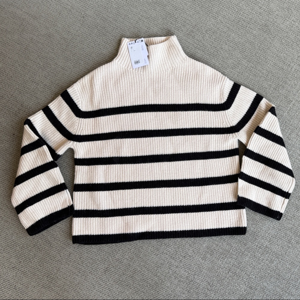 & Other Stories Black and Cream Striped Funnel Sweater - NWT Size S